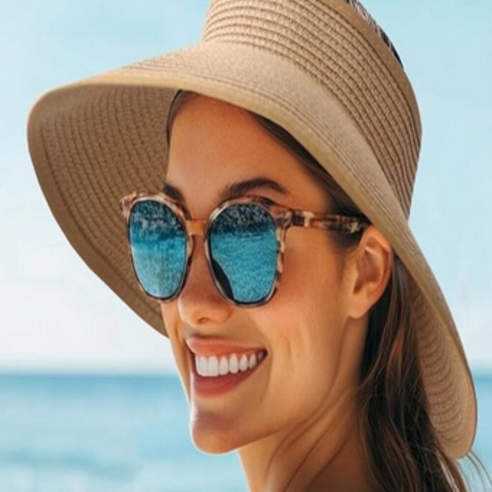 Zenana Woven Straw Adjustable Ponytail Wide Brim Travel Sun Visor Hat - Picture 2 of 11